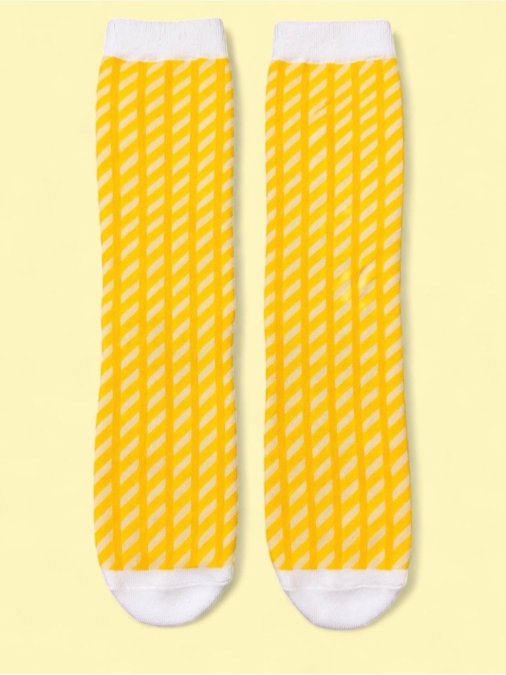 Yellow & White Striped Crew Socks